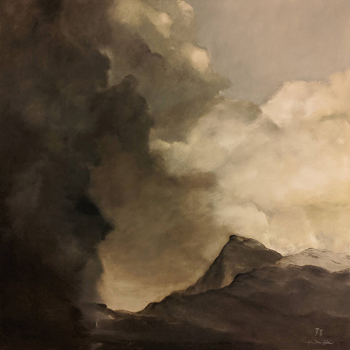 oil landscape of a thunderstorm forming in the mountains by John Held