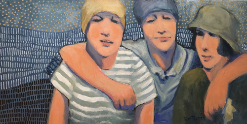 painting of three friends by Laura Hunt