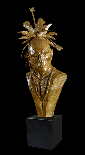 bronze sculpture of a Seneca warrior by Rick Hill