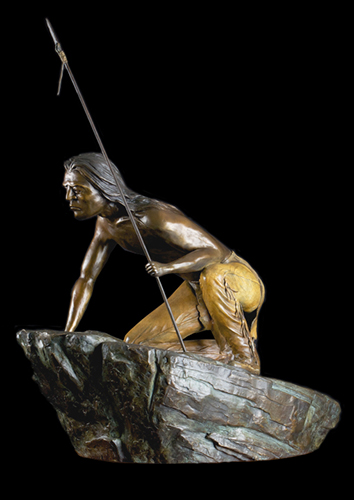 bronze sculpture of a native American warrior by Rick Hill