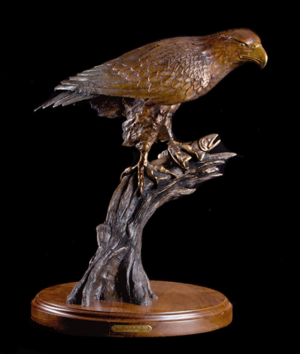 bronze sculpture of a bird of prey by Rick Hill