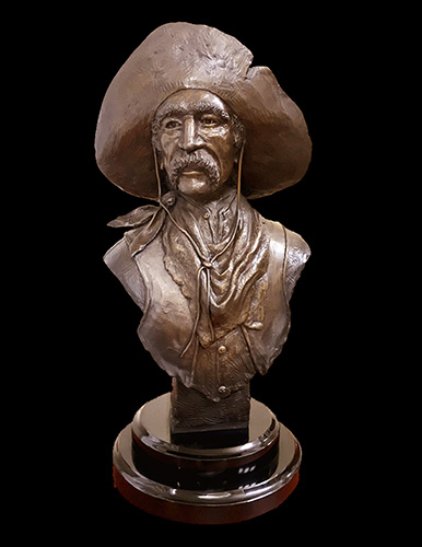 bronze bust of a cowboy by Rick Hill