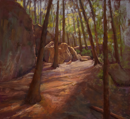 Pastel wood scene by Karen Israel