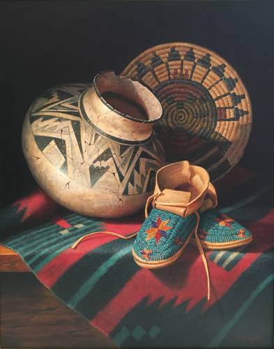 oil painting of Native American artifacts by Sue Krzyston