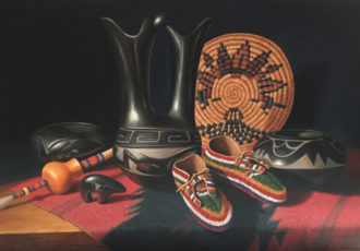 oil painting of Native American artifacts by Sue Krzyston