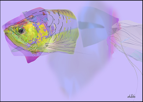 abstract digital pigment pring of a purple fish by Chalda Maloff