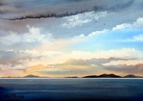 watercolor seascape of Georgie Strait in British Columbia, Canada by Enda Bardell
