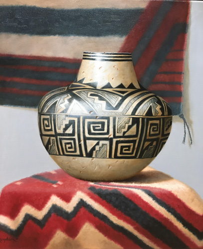 oil painting of a piece of Native American pottery by Sue Krzyston