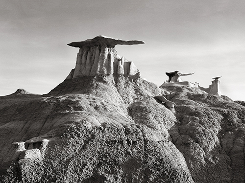 black and white photograph of The Flight Line in Bisti Badlands, NM by Nathan McCreery
