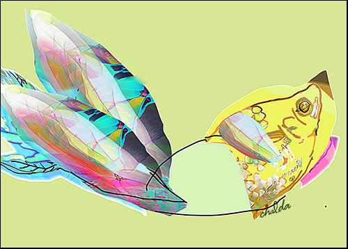 abstract digital pigment print of a fish by Chalda Maloff