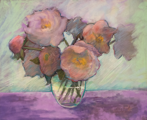 pastel of pink roses by Karen Israel