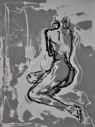 black and white kneeling female nude by Rebecca Robinson