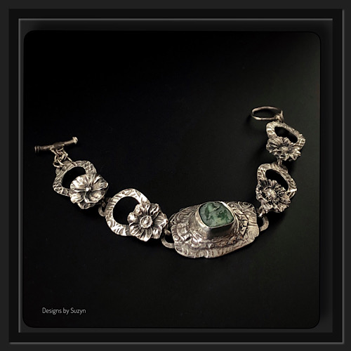 Sterling silver and Roman glass floral bracelet by Suzyn Gunther