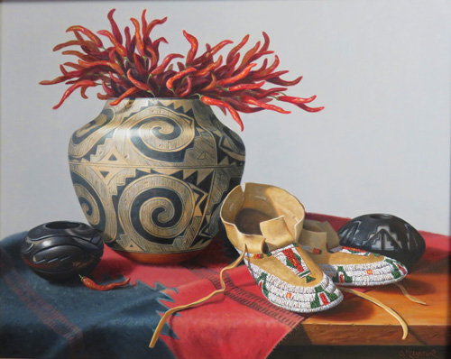 oil painting of Native American artifacts by Sue Krzyston