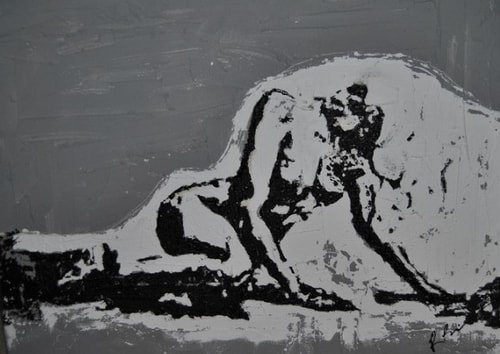 black and white painting of a reclining female nude by Rebecca Robinson