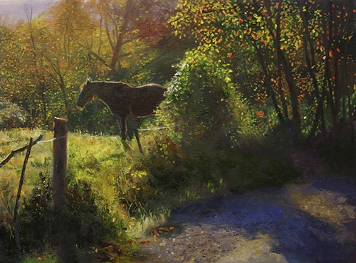 oil landscape with a black horse by Dan Knepper