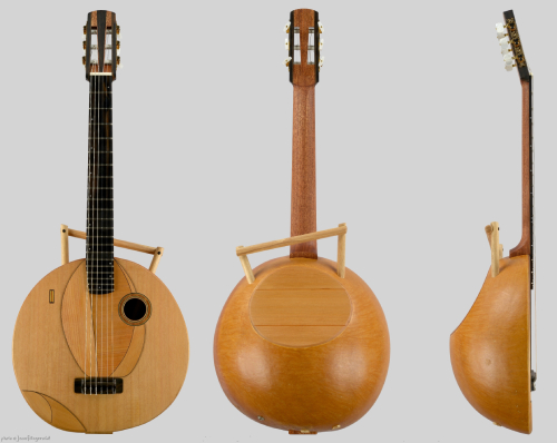 round wood acoustic guitar - front, rear and side views by Thierry André