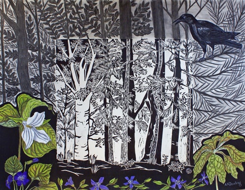 mixed media woodland print by Audrey Kay Dowling