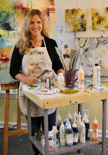 Artist Karen Johnston in her studio