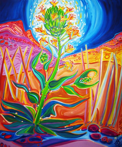 landscape painting of a wildflower in Bisti Wilderness, NM, by Rachel Houseman