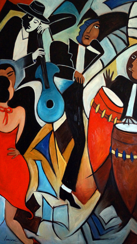 neo-cubism painting of a copacabana club by Valerie Vescovi