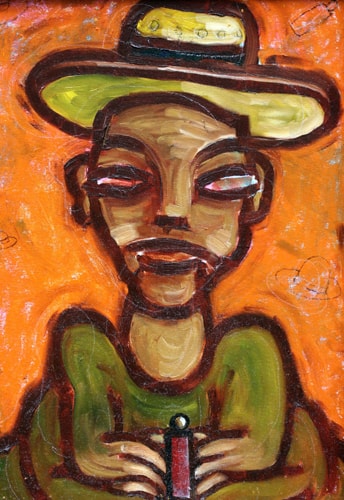 abstract painting of a cowboy with whiskey by Denis Gaston