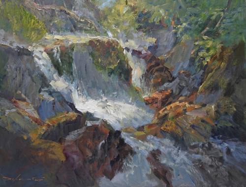 painting of a waterfall by Rick J. Delanty