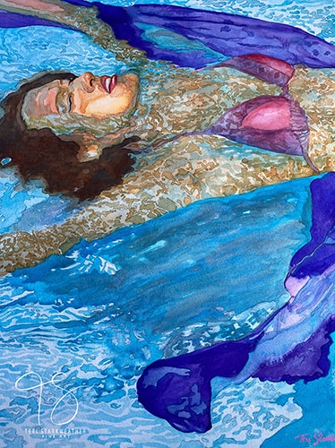 watercolor of a woman floating on her back in water by Teri Starkweather