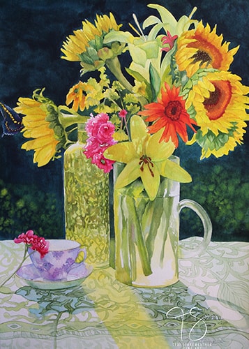 watercolor of floral arrangement by Teri Starkweather