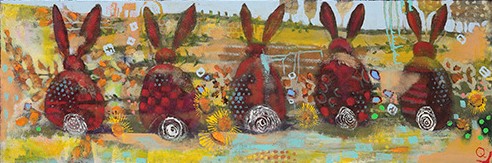 abstract painting of 5 bunnies by Kathy Q. Parks