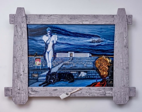 mixed media framed image about the naked truth by Lloyd Crow