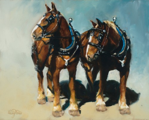 painting of a team of brown horses by Shandy Staab