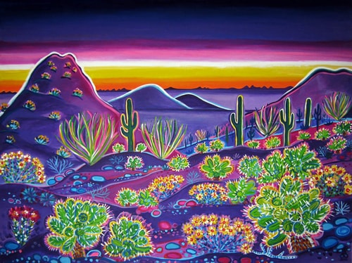 landscape painting of Teddy Bear Cactus off of Vulture Mine Rd, CA, by Rachel Houseman