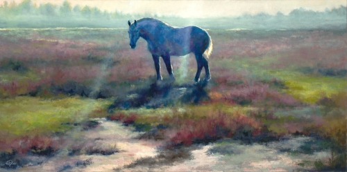 painting of a horse on a sunlit plain by Shandy Staab