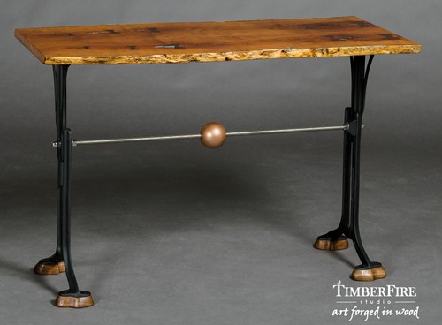 one-of-a-kind mixed media table by TimberFire Studio