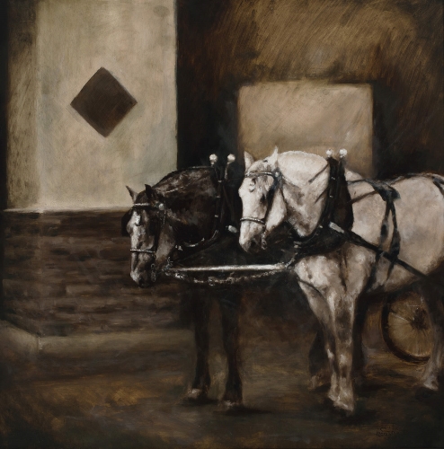 painting of a team of horses in their traces by Shandy Staab