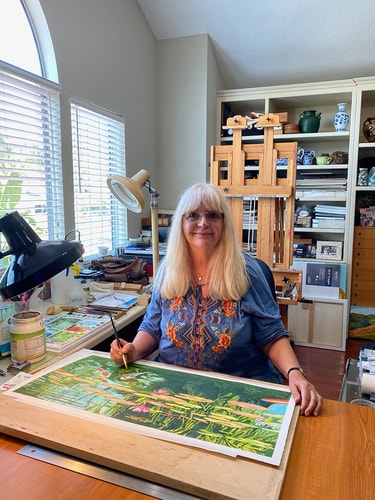 Artist Teri Starkweather in her studio