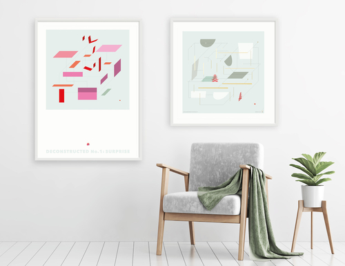 two abstract geometric digital pieces of art by Stephen Prior