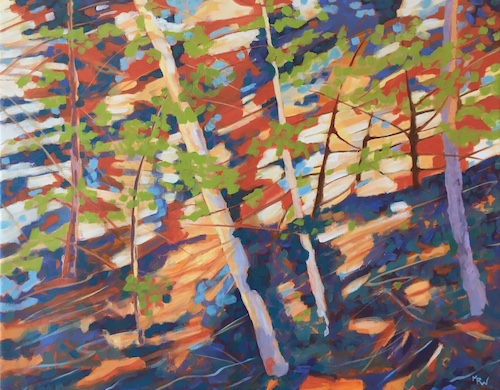 contemporary impressionistic wooded landscape painting by Marcia Wise