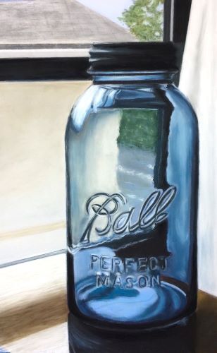 pastel of a Ball jar on a windowsill by Diane Rudnick Mann