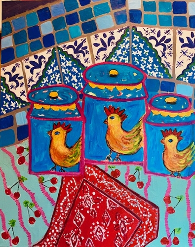 painting of canisters in a kitchen corner by Judi Goolsby