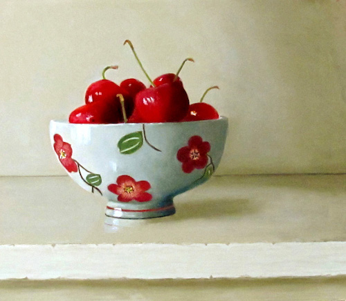 pastel of cherries in a Chinese bowl by Diane Rudnick Mann