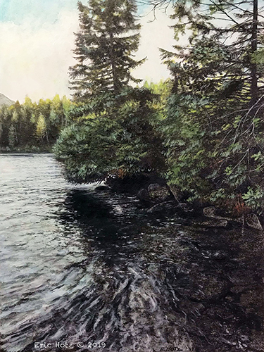 mixed media painting of HIcks Lake in British Columbia, Canada, by Eric Hotz