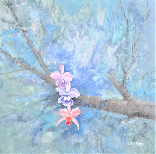 painting of orchids on a tree by John Ketley