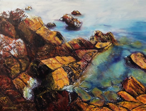 oil painting of a rocky shoreline by Madeleine Elkin