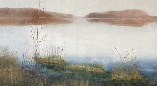 painting on wood of a lake by Marika Rosenius