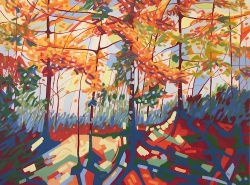 contemporary impressionistic landscape painting with trees by Marcia Wise