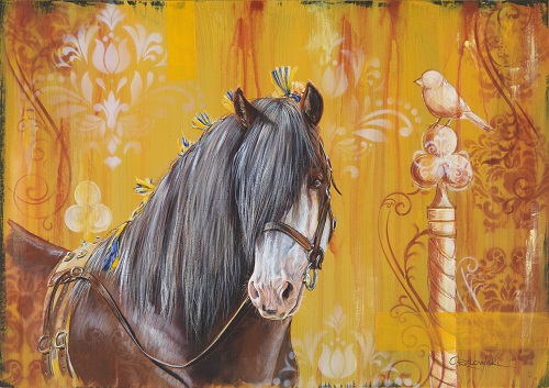 horse painting on gold background by Lynette Orzlowski