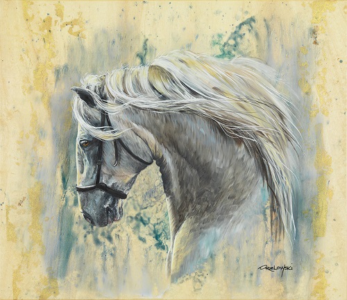 painting or a white horse by Lynette Orzlowski