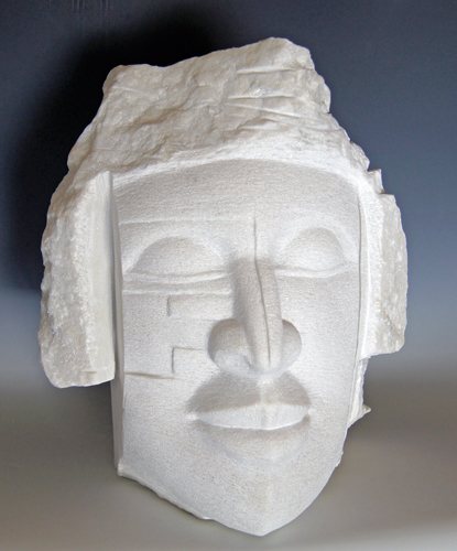 abstract carved marble head by Jean-Frederic Batasse